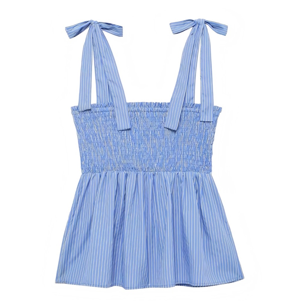 Zara Blue and White Smocked Top